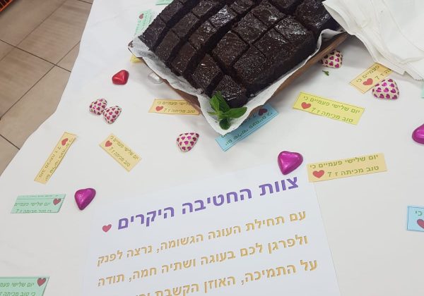 בסימן ערך שכבת ז’ “מפרגנים” תלמידי ז’7 פתחו בחדר המורים “בוקר מפרגן” לצוות המורים גאים בתלמידים שלנו