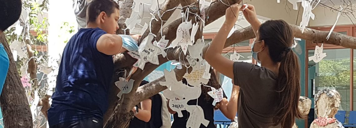 “הבטחתם יונה….עלה של זית ..הבטחתם שלום בבית..” תלמידי שכבת ח’ מביעים משאלה לשנה הבאה עלינו לטובה🌹